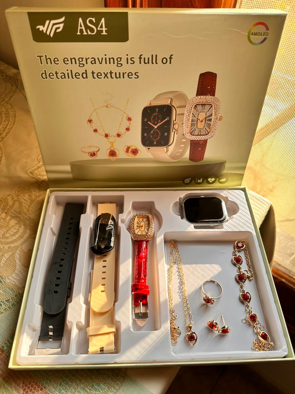 ✨ AS4 AMOLED Smart Watch & Jewelry Gift Set ✨